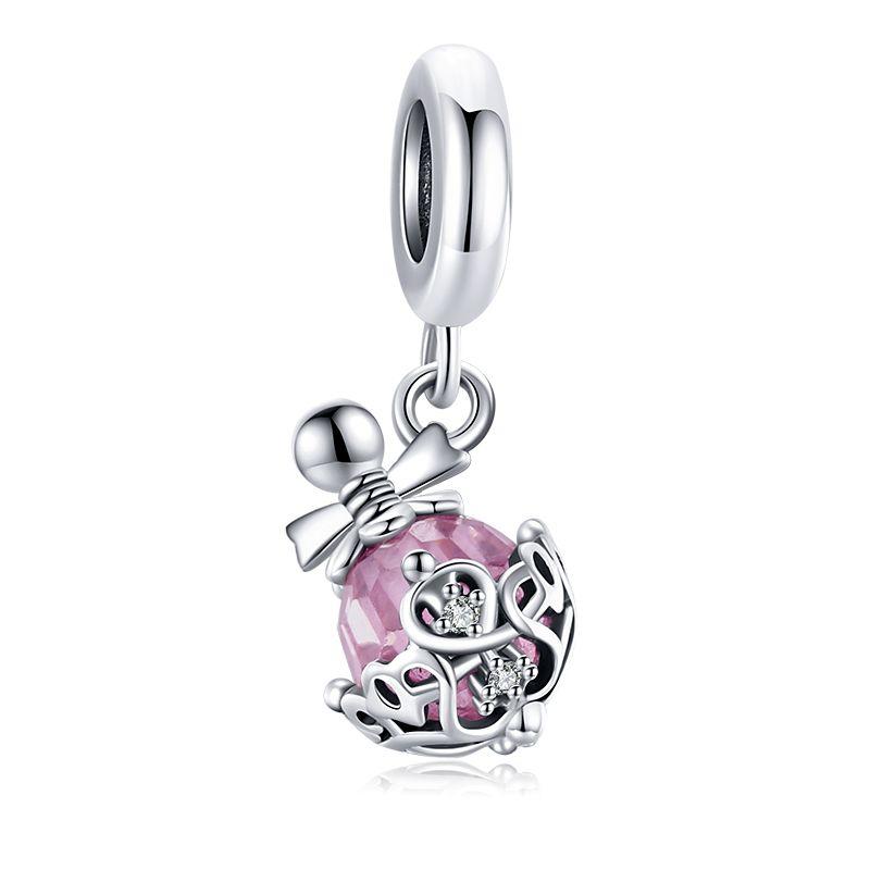 BAMOER 925 Silver Red Heart Charm Ombre Purple Perfume Bottle Pendant for Women DIY Necklace Romantic Gift