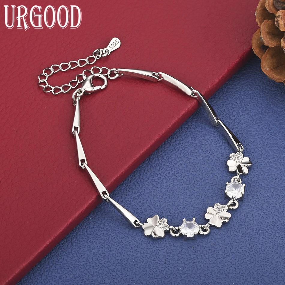 925 Sterling Silver Delicate Side Chain Handheld Bracelet Gift Jewelry