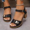 Fashion Large Size Beige Heeled Sandals Beach Shoes 2025 Women's Big Black Low New Summer Fashion Block High Girls Retro Comfort Casual