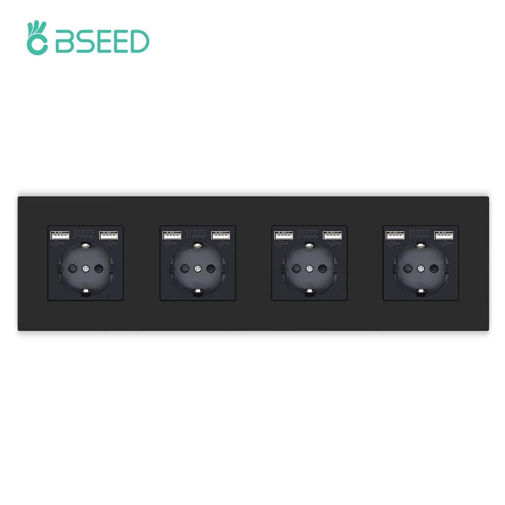 BSEED Einzelne EU-Wandsteckdose Doppel-USB-Steckdosen Typ C Dreifache Steckdosen Vier Steckdosen USB-C-Anschluss 2,1A Kunststoffrahmen
