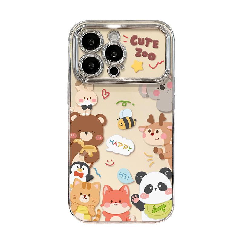 Cute Animal Bracket Bracelet Suitable for Iphone16 Apple 15 Mobile Phone Case 14 Electroplated Large Window 13 Silicone Women