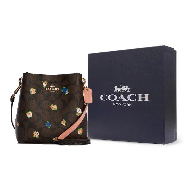 Coach Town 16 Classic Floral Print Coated Canvas And Leather Bucket Bag Women Bags Dark-Brown C7270-IMOSN