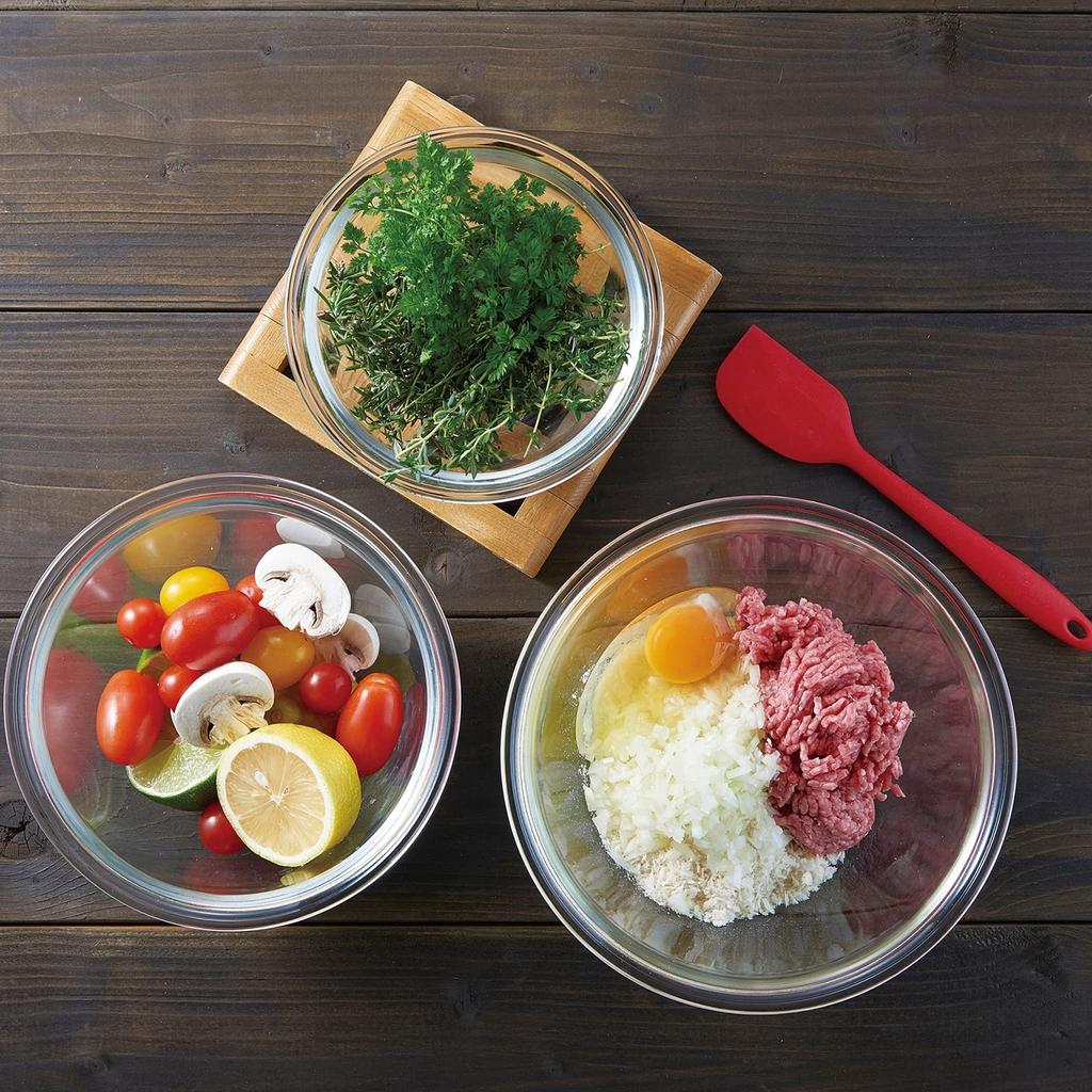 HARIO Made in Japan Glass BUONO kitchen Set of Clear (Hario) Heat-Resistant Bowls, 900ml, MXP-90-BK, 3,