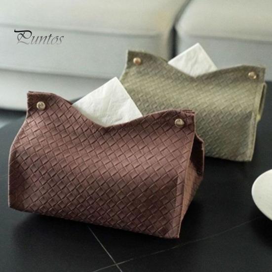 Sturdy Dining Room Tissue Box PU Leather Holder, with Snap Design, Portable Foldable Case for Office Facial Paper Organizer Dispenser, Desk