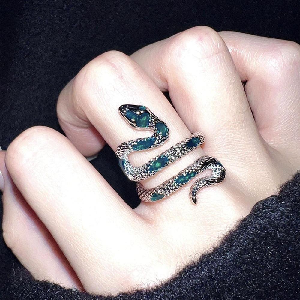 Punk Snake Ring for Women Goth Snake Ring Silver Statement Ring Open Snake Adjustable Ring Jewelry