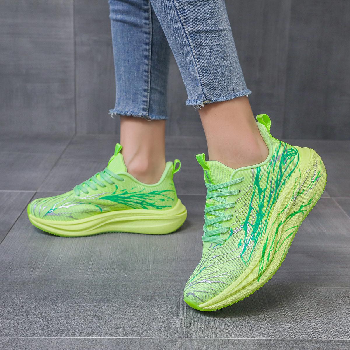 

Женская повседневная спортивная обувь, дышащие легкие кроссовки, нескользящие балетки, обувь для бега и ходьбы на открытом воздухе, женская вулканизированная обувь 36 флуоресцентный зеленый