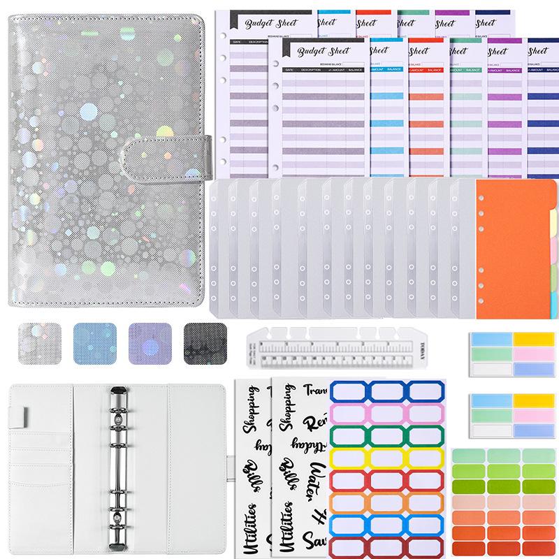 2023 A6 Spiral Loose-Leaf Pu Leather Budget Binder Notebook Planner with Cash Zipper Envelopes for Budgeting