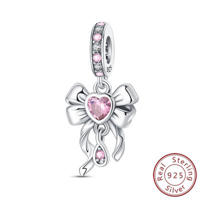 Fit Original Copper Charms Beads Pink Zircon Bow Tie Charms For Women Fine Diy Birthday Jewelry Gifts
