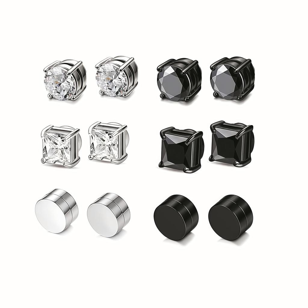 Zirconia Magnetic Ear Clips | No Piercing Faux Stud Earrings for Couples In Stainless Steel