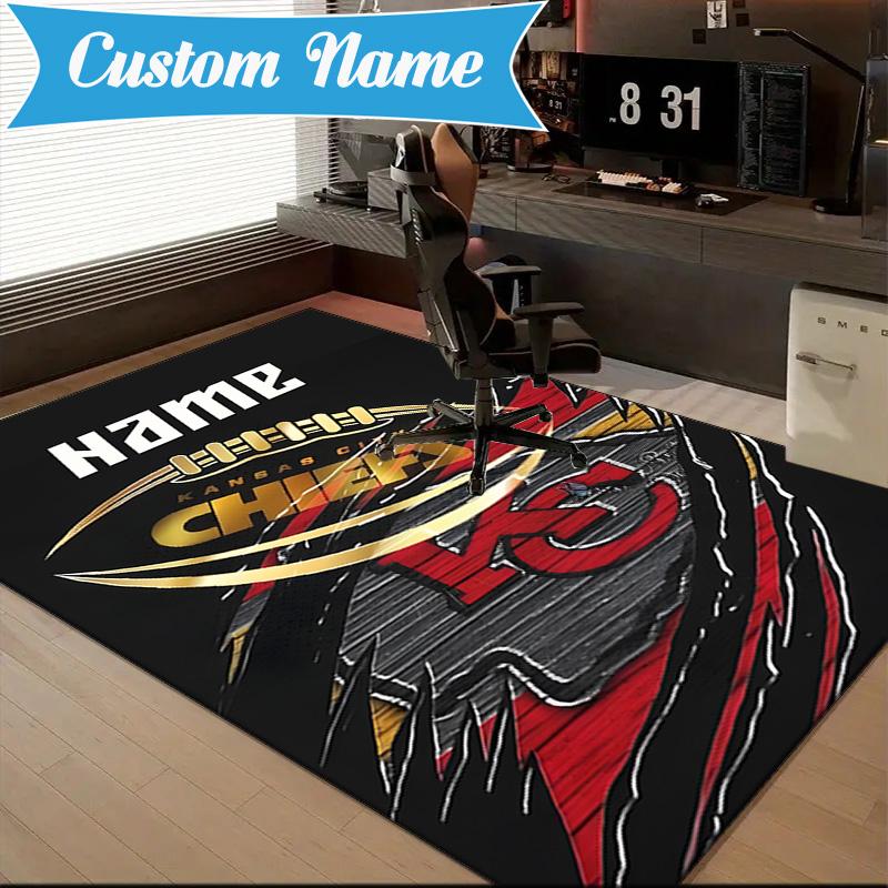 Custom Name Kansas Chiefs Fan Gear Rug Game Carpet, Floor Mat for Bedroom Living Room Entryway Rug, Home Decor Idea Gift for Christmas birthday