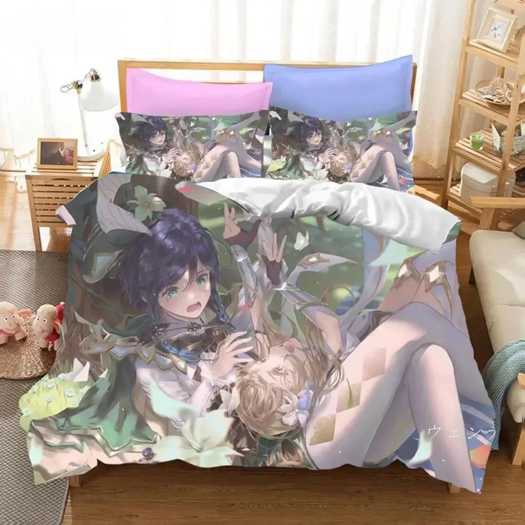 

3D Game Genshin Impact Bedding Sets Keqing Xiao Printed Bed Set Duvet Cover Pillowcase Linen Sheet Quilt Cover Full Queen Size 135x200cm