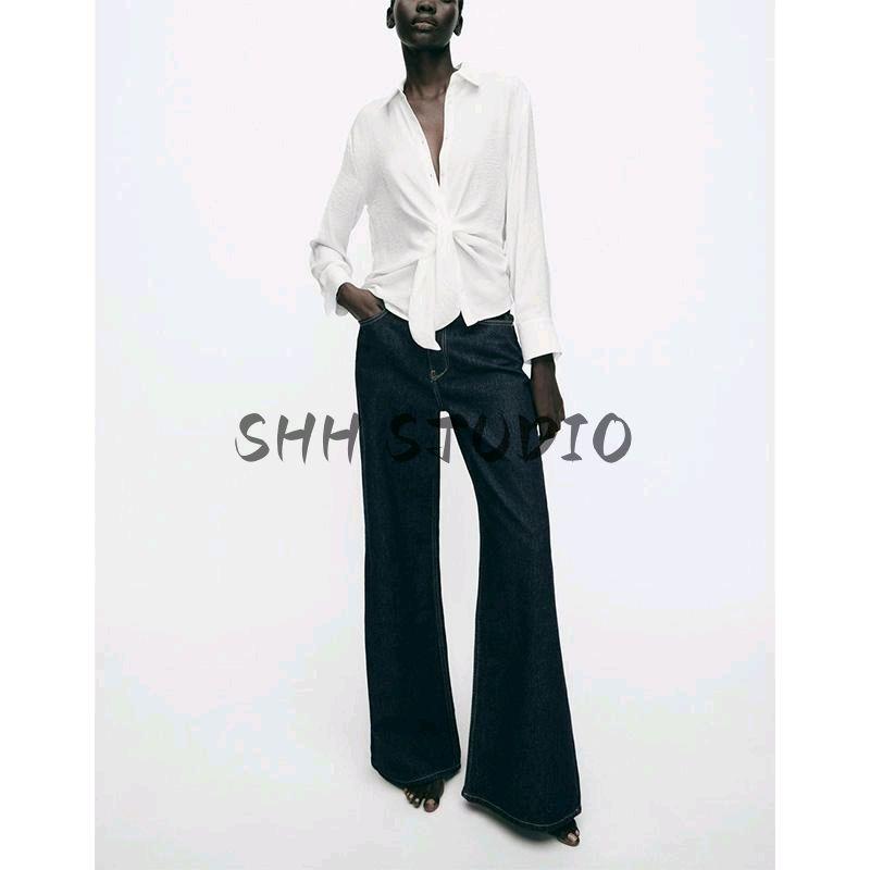 Spring New Women's Clothing Isn Style Bow Tie Drape Loose Long Sleeves Lapel Casual Shirt Tops 2298057