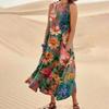 Women's Casual Fashion Flower Printed Sleeveless Pocket Dress
