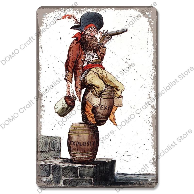 Rum Brand Plaque Vintage Metal Tin Signs Captain Mermaid Metal Poster Retro Wall Art Decor for Bar Pub Club Living Room Home