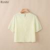 ZANZEA Women Casual Round Neck Lace Crochet Patchwork Summer Short Sleeve Blouse