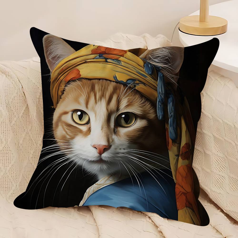 A Kitten Wearing A Headscarf Pillow Gifts Home Office Furnishings Bedroom Sofa Car Cushion Cover Case 45x45cm 12x12Inch