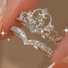 2PCS Fairy Sparkling Crown Rings for Women Teen Korean Adjustable Silvery Anniversary Gift Party Queen Ring Set Jewelry