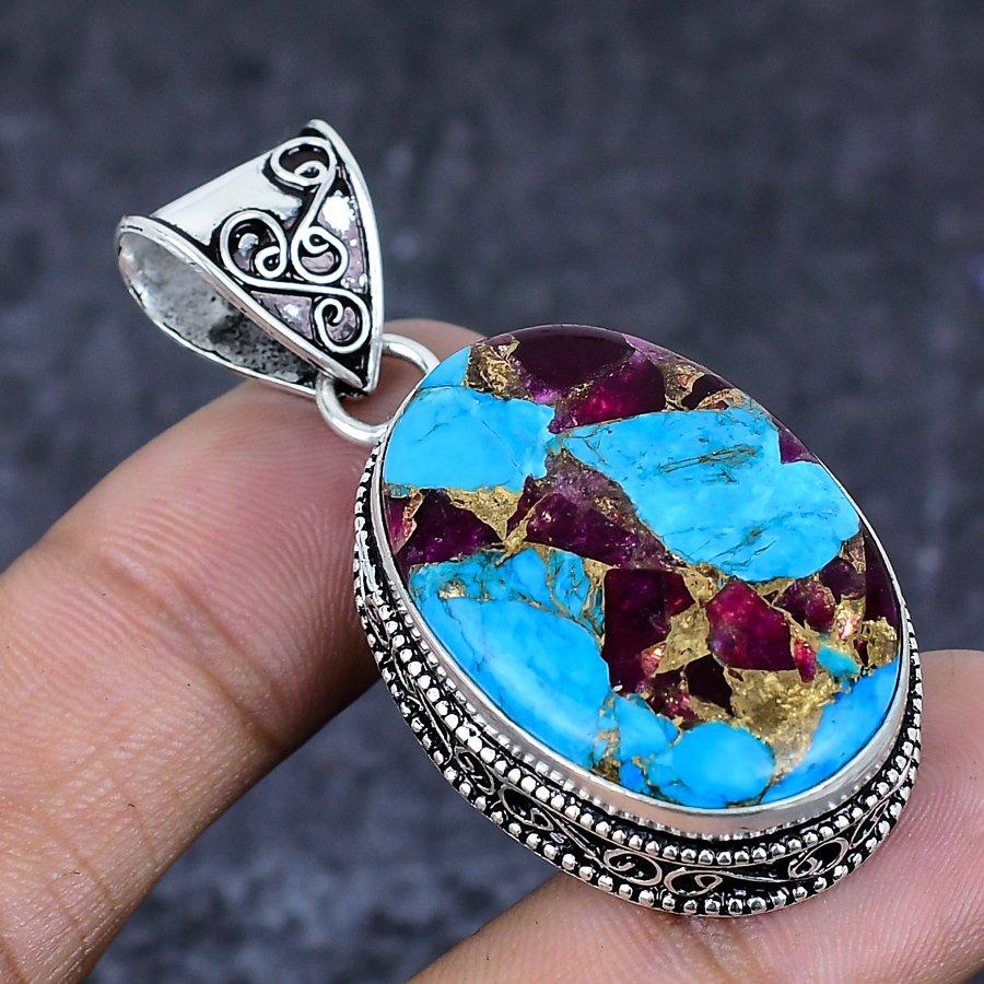 Natural Spiny Oyster Gemstone 925 Sterling Silver Jewelry Pendant 2.01" ETC-13875