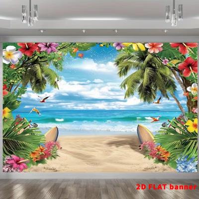 2D Hawaii Tropical Beach Photo Backdrop Summer Party Decor Cloth