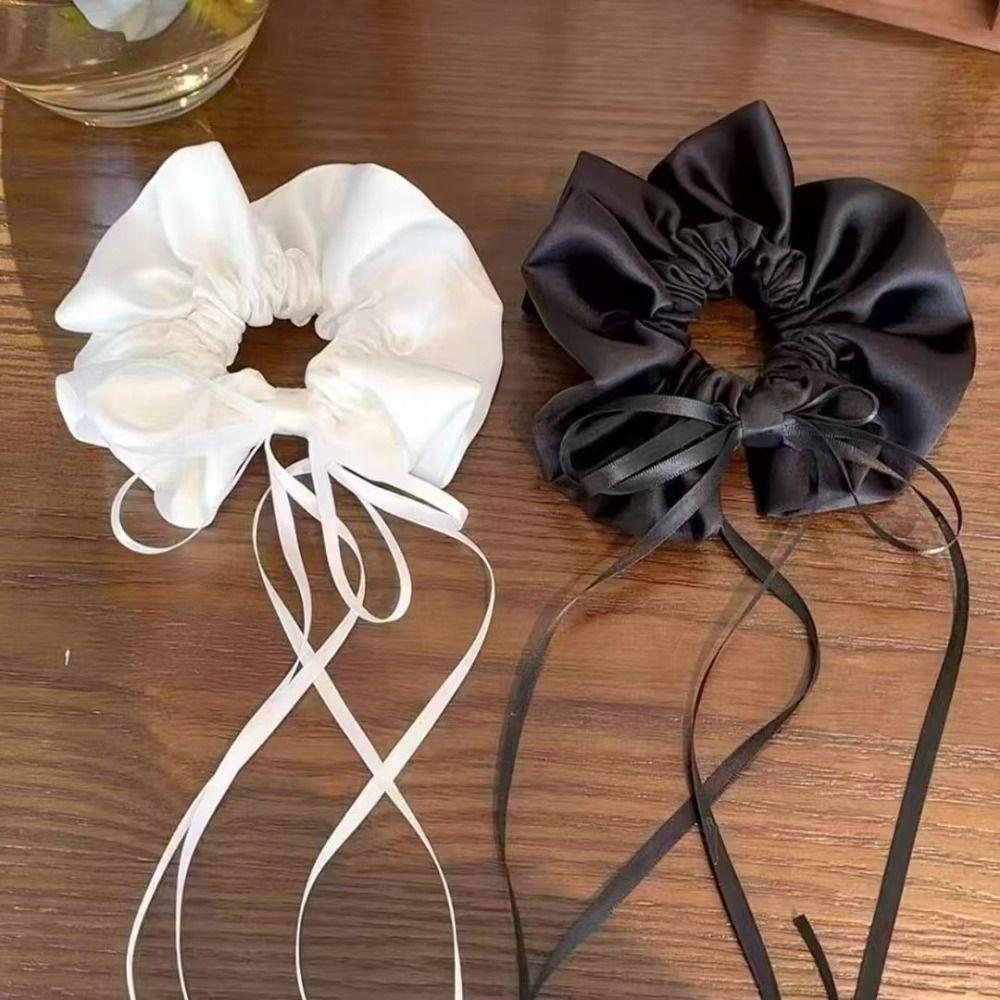 Satin Material Hair Tie Black/White Hair Accessory Romantic Bow Scrunchie Bridal Occasions
