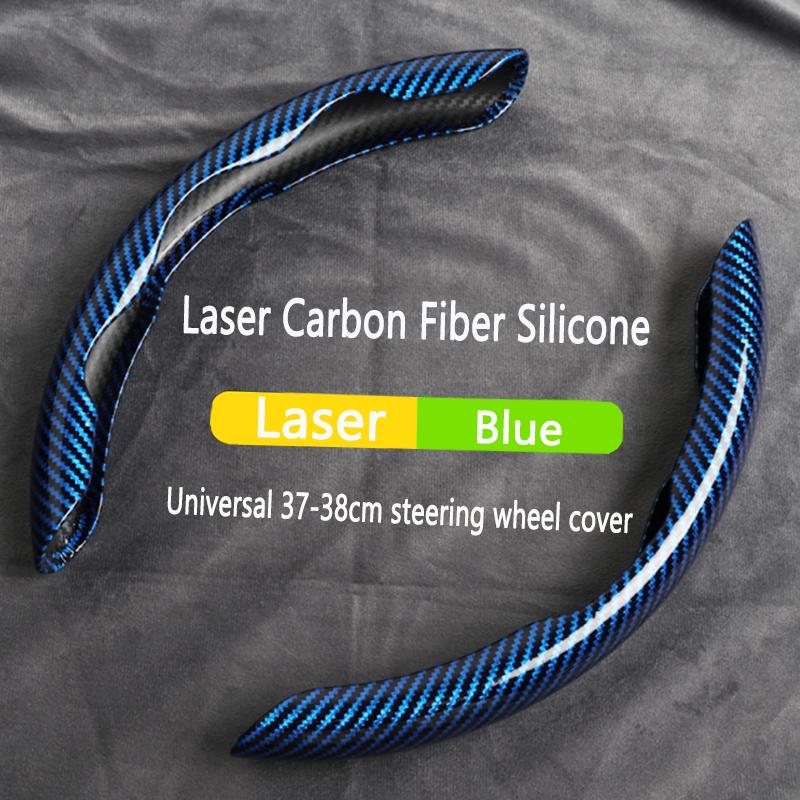 2pcs Laser Carbon Fiber Silicone Car Steering Wheel Cover Breathable For Toyota Land Cruiser Prado Lexus GX470 J120