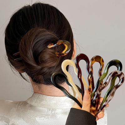 Women Hair Accessories U Shaped Hair Fork Fashion Tortoiseshell Acetate Acrylic Hairpin Geometric Headwear Hair Sticks