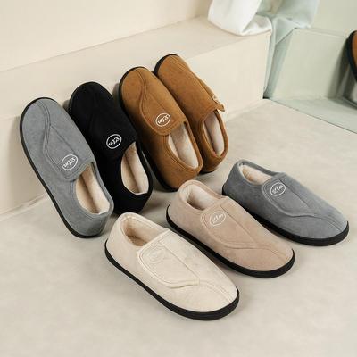 Chinelos de velcro antiderrapantes de inverno com forro de veludo