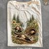 Vintage Ferret Cottagecore Wildflower Forest, Retro Waterfall River Nature Woodland, Cute Pet Owner Animal Lover Gift Idea, 90s Graphic Tee