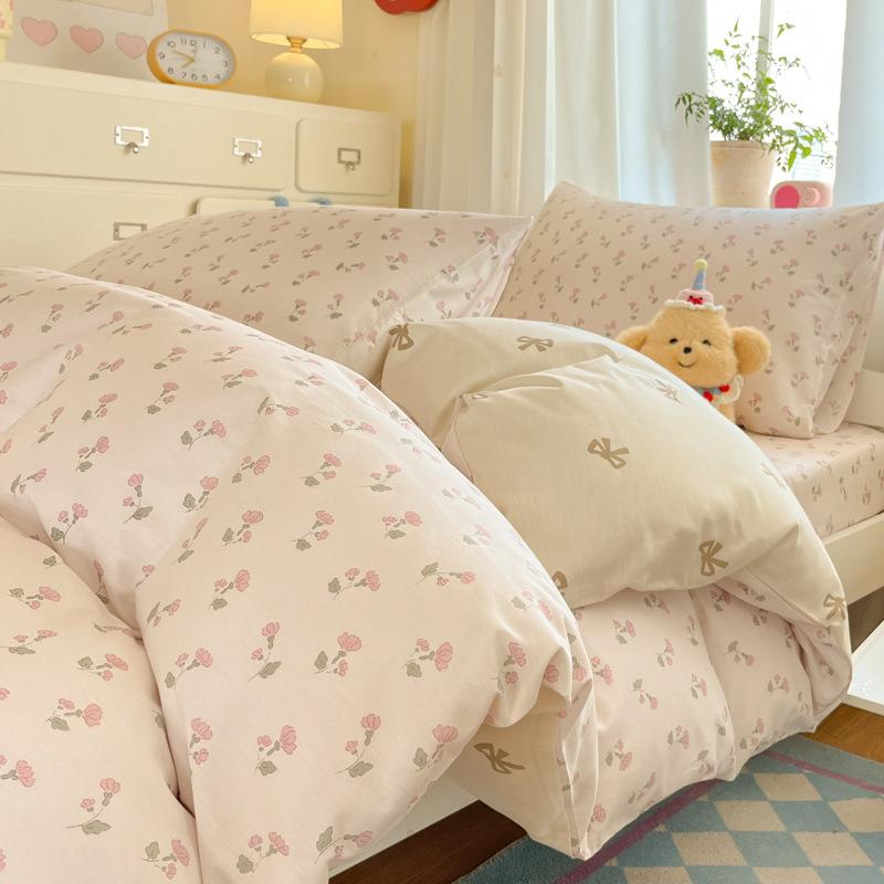 Class A 100% Pure Cotton Student Dormitory 3-Pcs Set Maternal And Infant Grade Cotton Skin-Friendly Small Floral Bed Sheet Quilt Set4-Pcs Set