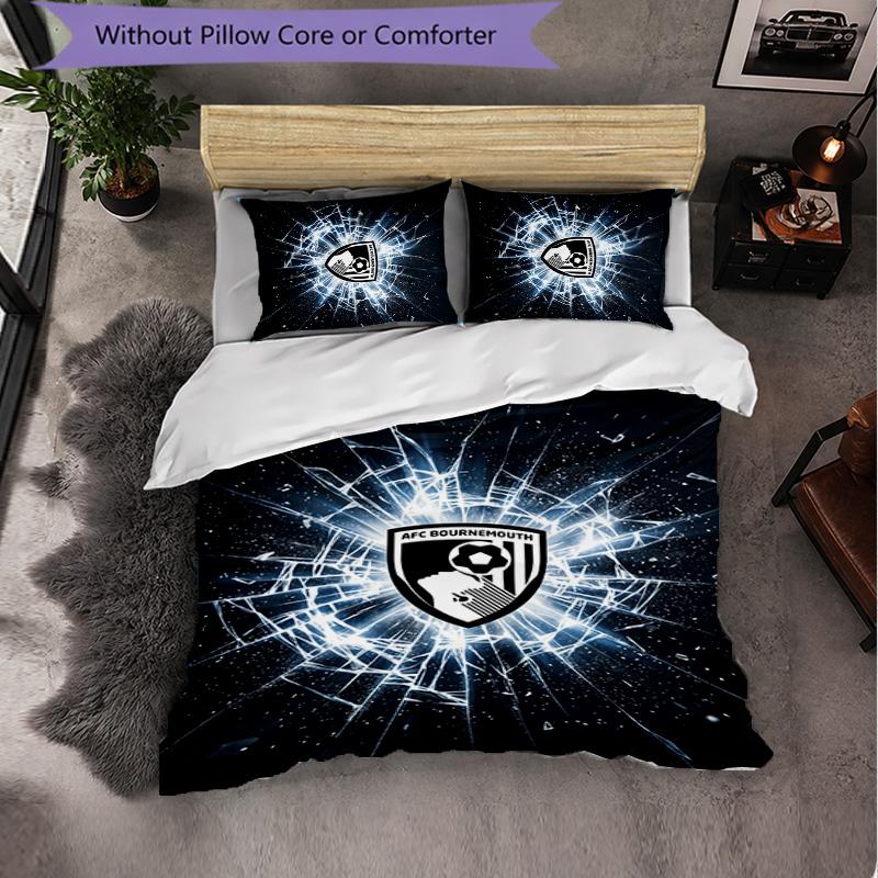 Bournemouth Football 3 Piece Bedding Set Soft Duvet Cover Set with Pillowcases Printed Bedroom Decor Set for Home
