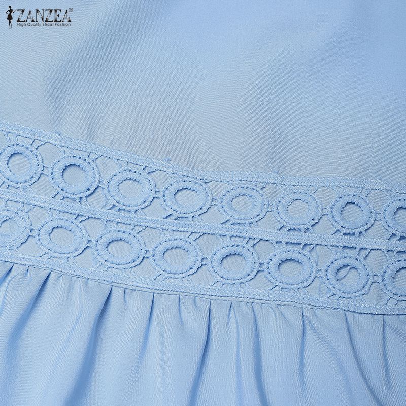 ZANZEA Women Casual Round Neck Loose Long Sleeve Dress