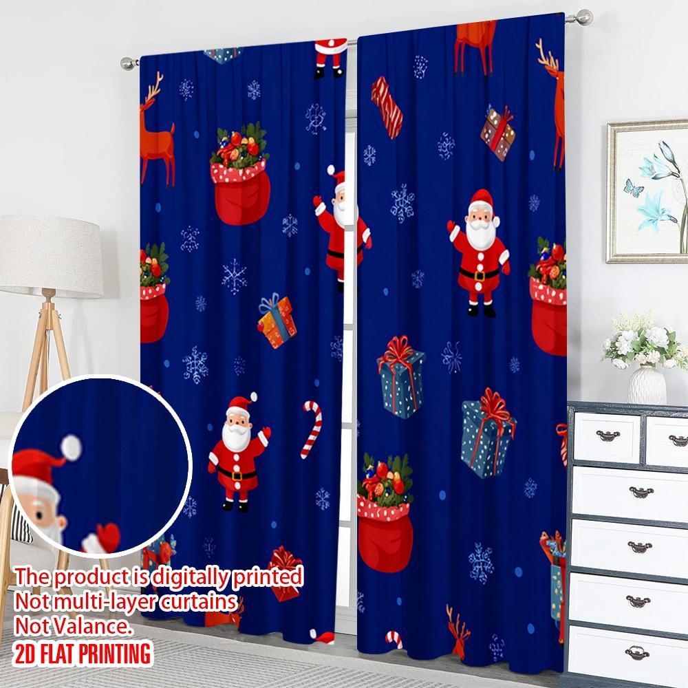 2pcs 2D flat printing Fashionable Christmas curtains Christmas Santa Snowflakes Gift Digital Printed Polyester Drapes Holiday