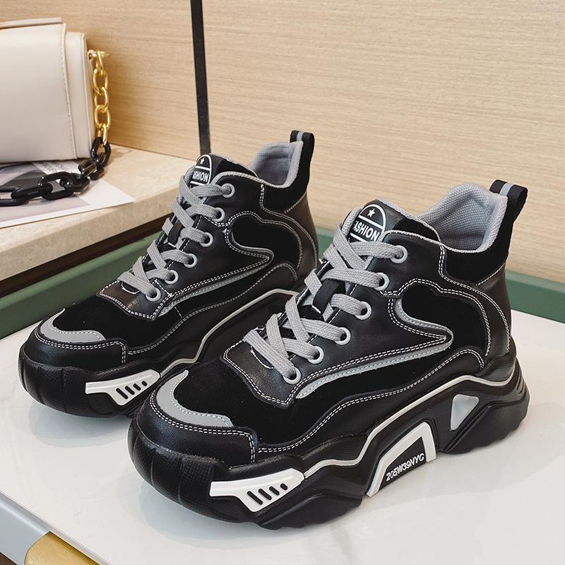 Inner heightening dad shoes women's autumn and winter platform student sports ins velvet warm cotton shoes