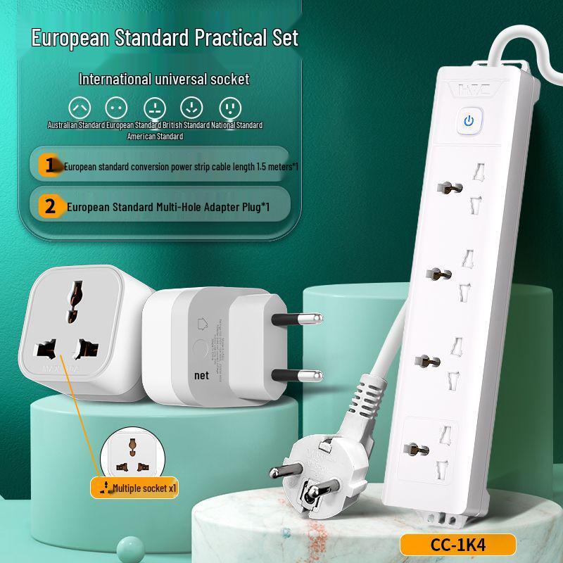 European Standard German Power Strip Extension Cord Adapter for Cross-Border Use