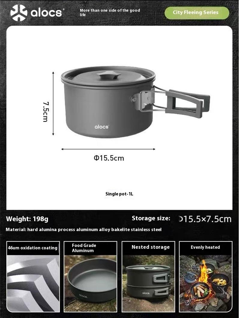 

ALOCS Набор вложенных друг в друга походных принадлежностей объемом 3 л - прочный анодированный алюминий, сертифицирован FDA, компактный дизайн с сумкой для хранения для семейного кемпинга 15.5*15.5*7.5cm чёрный
