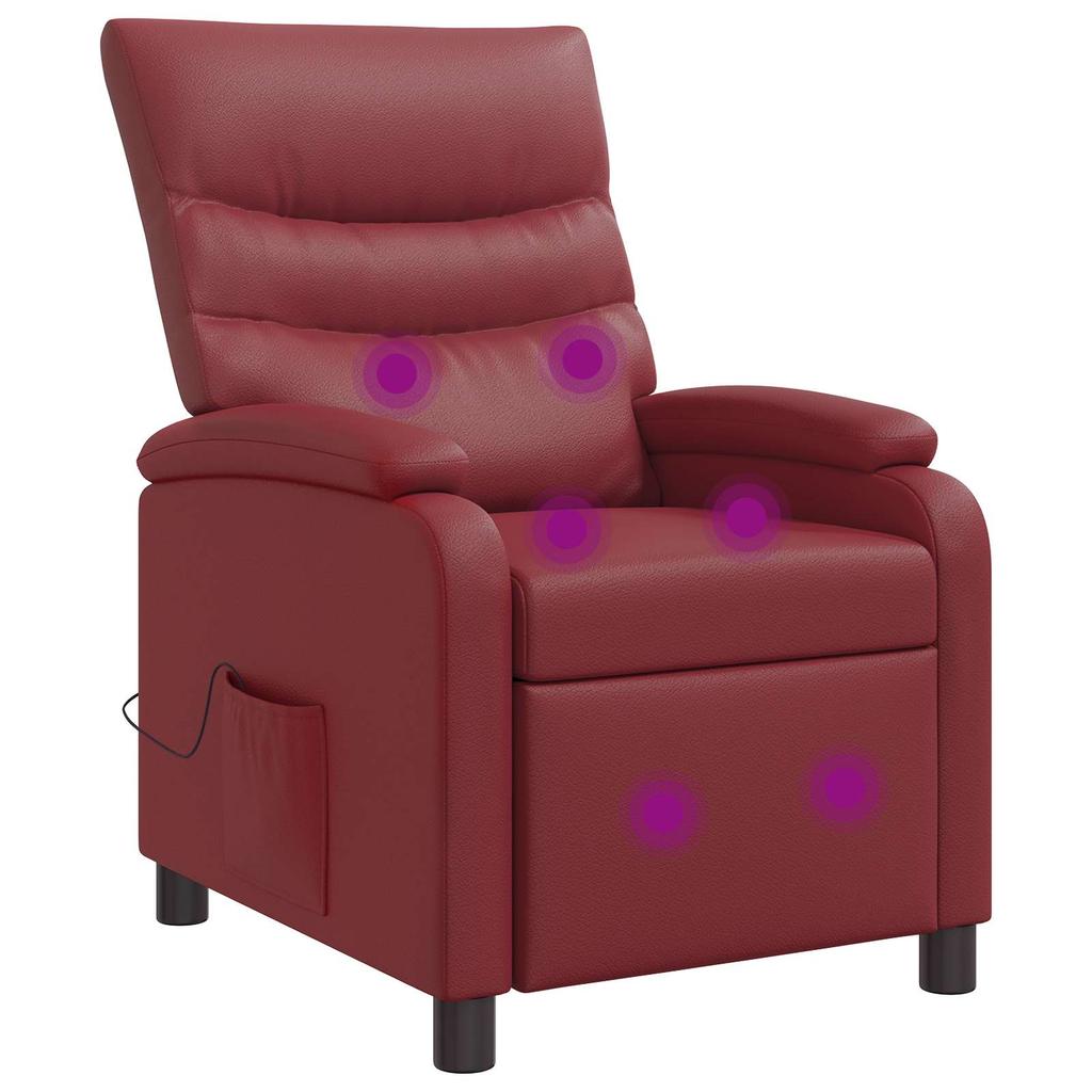 Massage Recliner Chair Wine Red Faux Leather