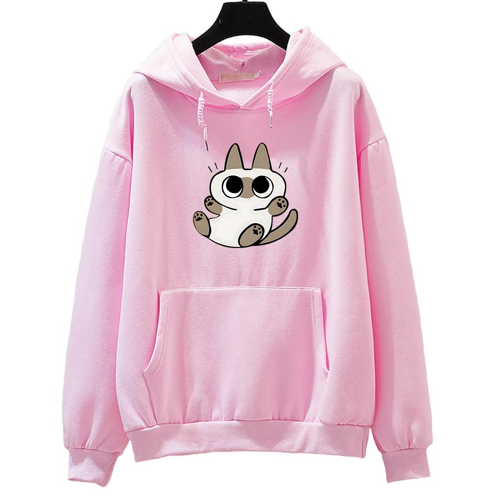 Siamese Cat Azuki Is The Center of The World Nobeko Hoodie Kawaii/Cute Long Sleeve Sweatshirt Harajuku Cartoon Tops