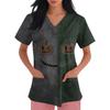 Women's Halloween Print Short Sleeve V-Neck Scrub Top with Pocket