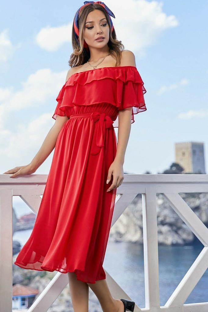 Women's Big Size Dress Carmen Collar Chiffon Dress