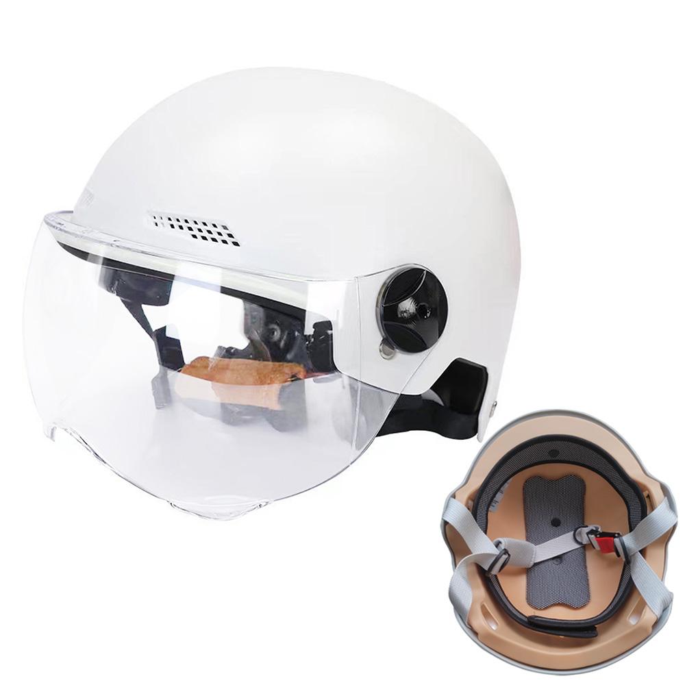 Men Motorcycle Helmet,Woman Electric Motor Car Scooter Bike Open Face Half Helmet,Anti-UV Safety Hat Bicycle Cap with Goggles