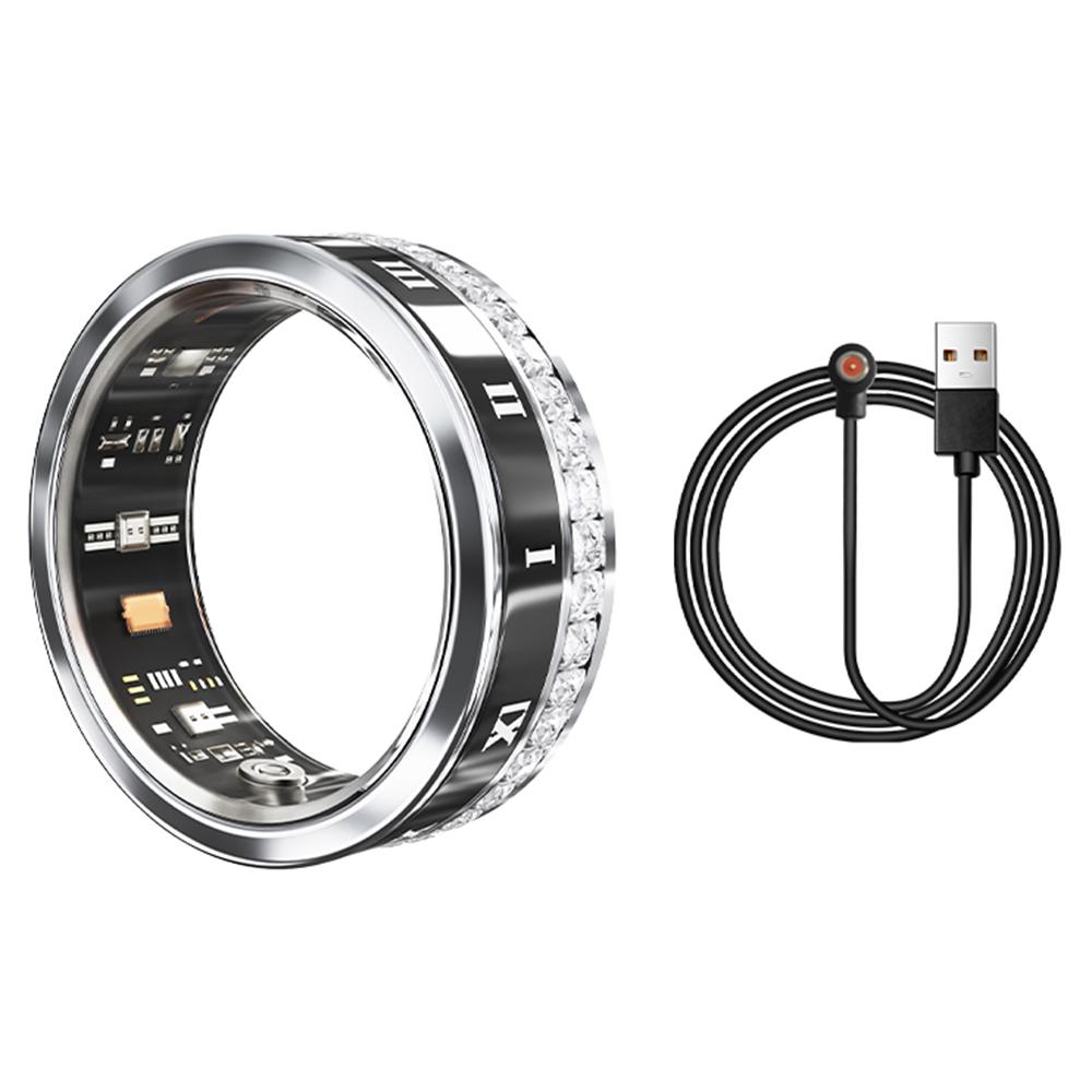 

Сміливе сумісне з Bluetooth розумне кільце для моніторингу здоров я, прикрашене стразами, кільце на палець, магнітний зарядний кабель Silver/Size 10