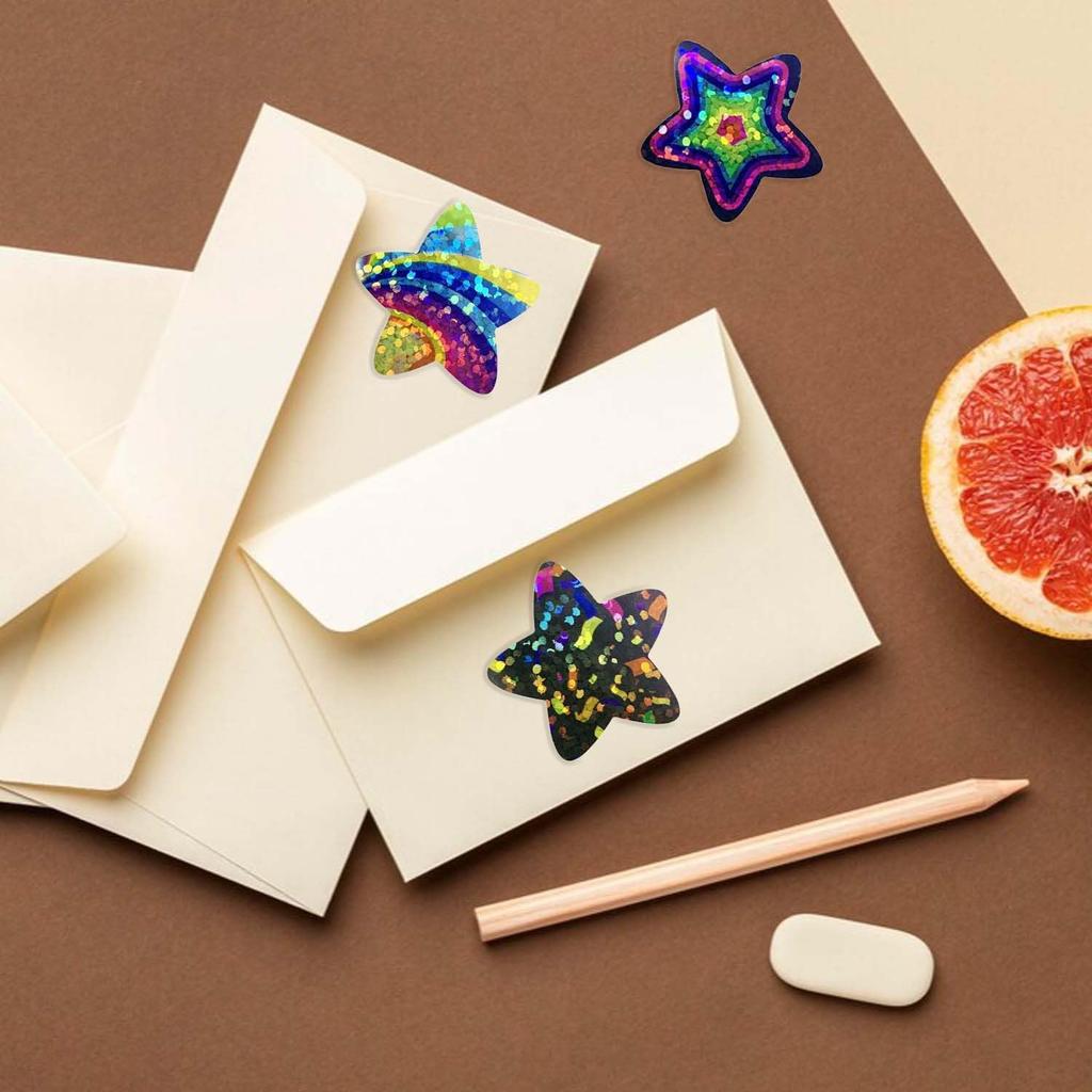500 Pcs Holographic Star Stickers Roll Rainbow Design Label Stickers 1 Inch Star Decorative Labels Self Adhesive Cute Roll Decals Envelope Seals