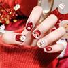 Children's Red Festive New Year Nail Stickers - Self-Adhesive Wearable Nail Art with Cat Design for Girls
