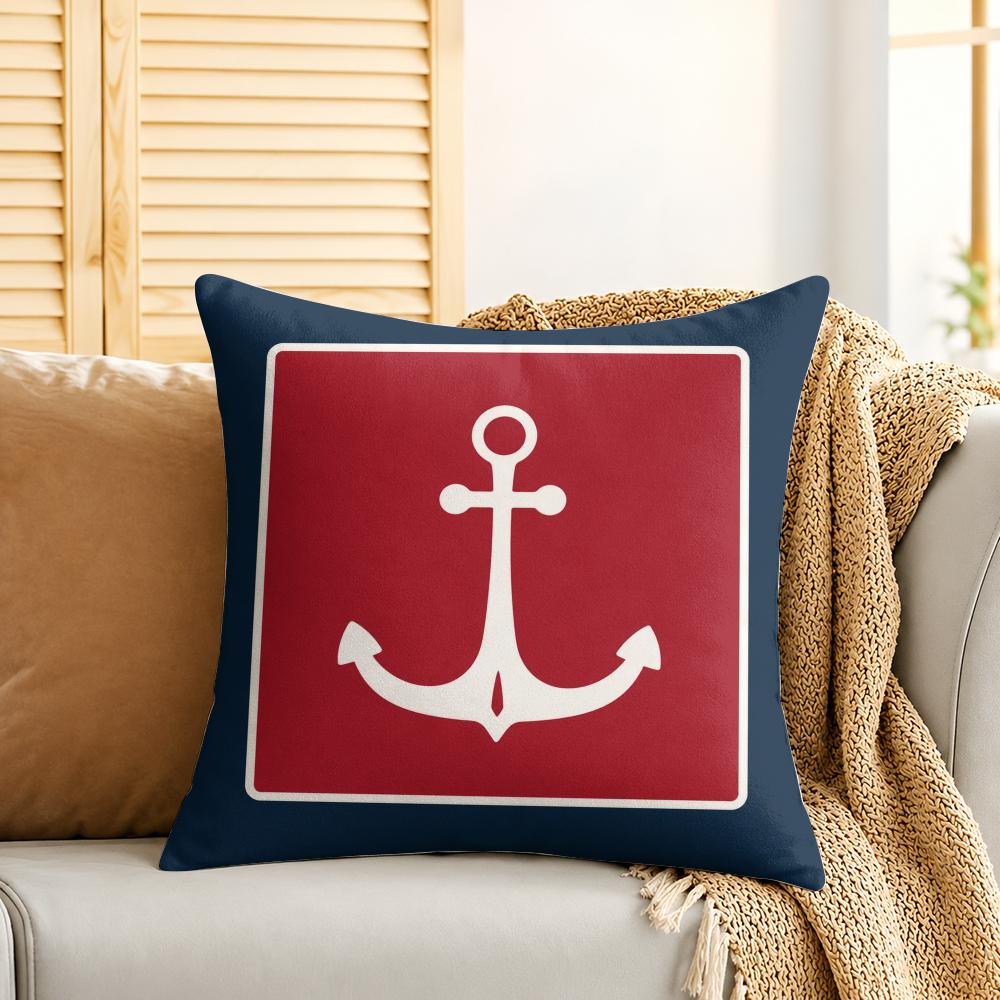 Navy Blue Nautical Ocean Boat Anchor Cushion Cover Silky Short Plush Invisible Zipper Dustproof Sofa Pillow Case For Home Decor
