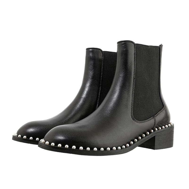 

Meotina/женские ботинки челси из натуральной кожи, ботильоны на толстом среднем каблуке с круглым носком, женские ботинки с завязками из бисера, осенне-зимние черные 43 34 чёрный