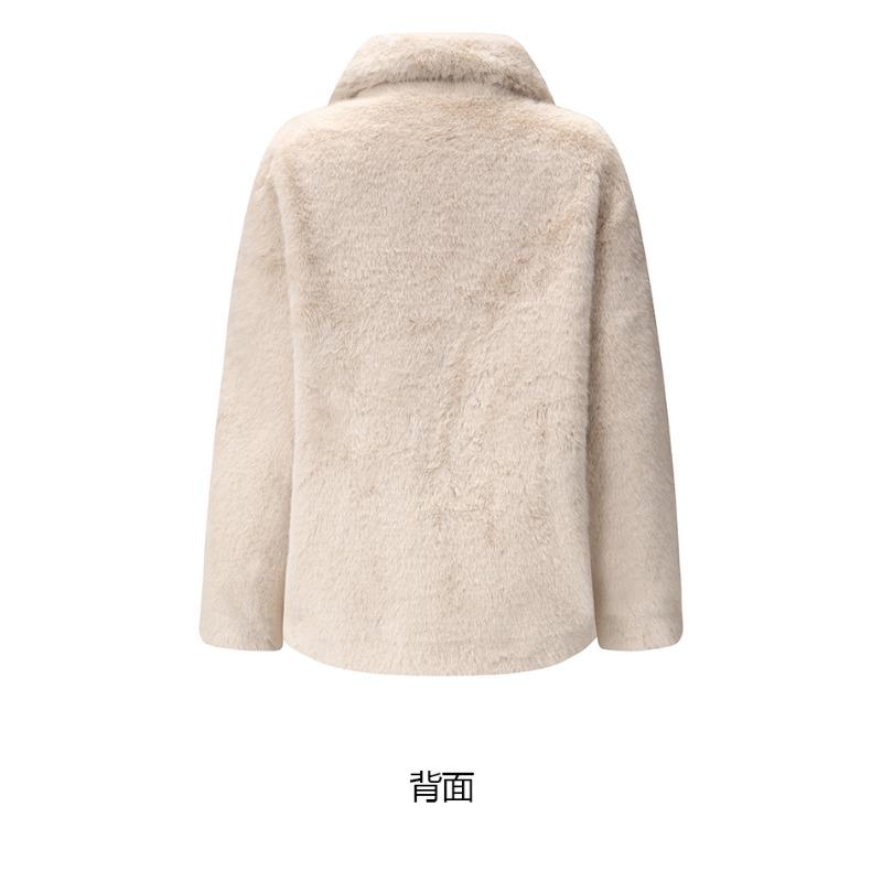 Women Lapel Collar Faux Fur Short Coat