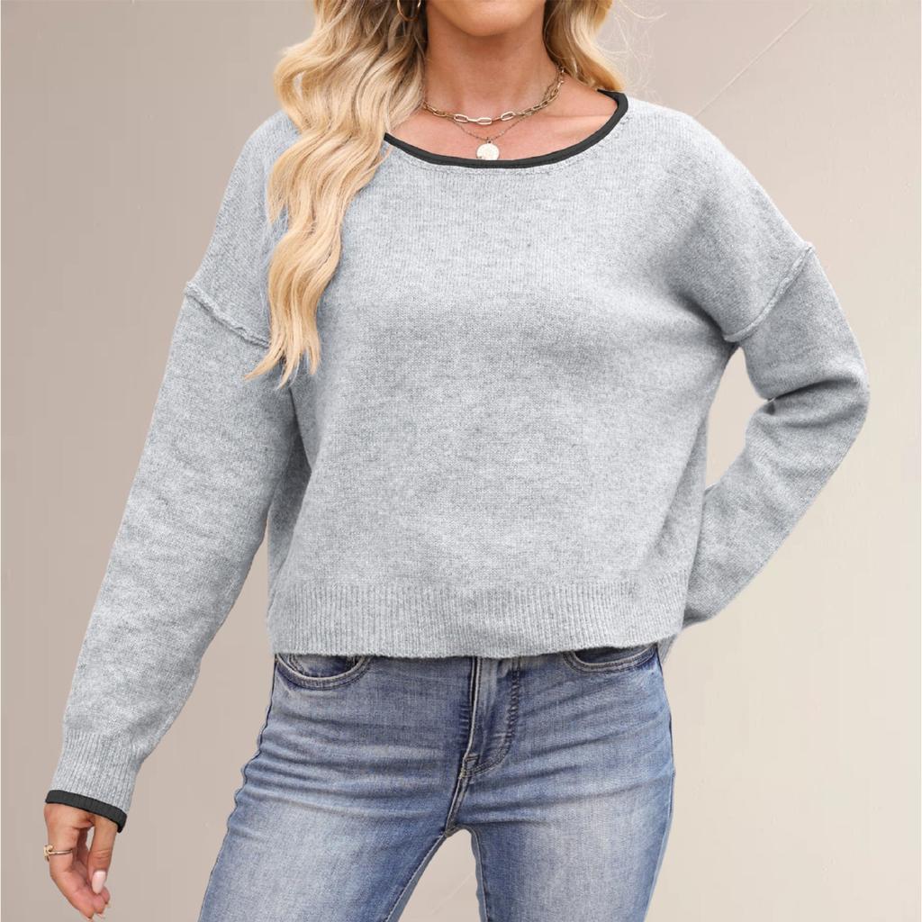 Women's Round Neck Colorblock Knitted Loose Versatile Pullover Sweater