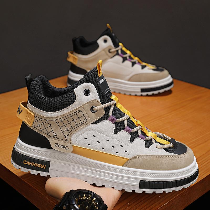 Casual Shoes Men High Top Flat Comfortable Trendy Skate Shoes Non-slip Outdoor Sports Lace-up Walking Shoes for Men