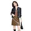 Women's Chinese Style Sheepskin Leather Jacket - Slim Fit, Short, Retro Frog Button Design