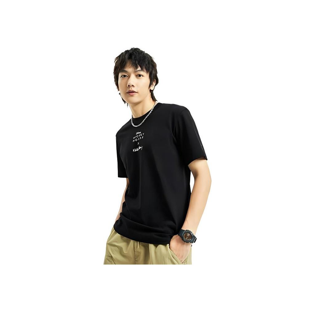 Li-Ning X Disney Myszka Miki X Keith Haring Nadruk Sportowy T-shirt z Krótkim Rękawem z Okrągłym Dekoltem Męski Top Czarny AHSR643-2